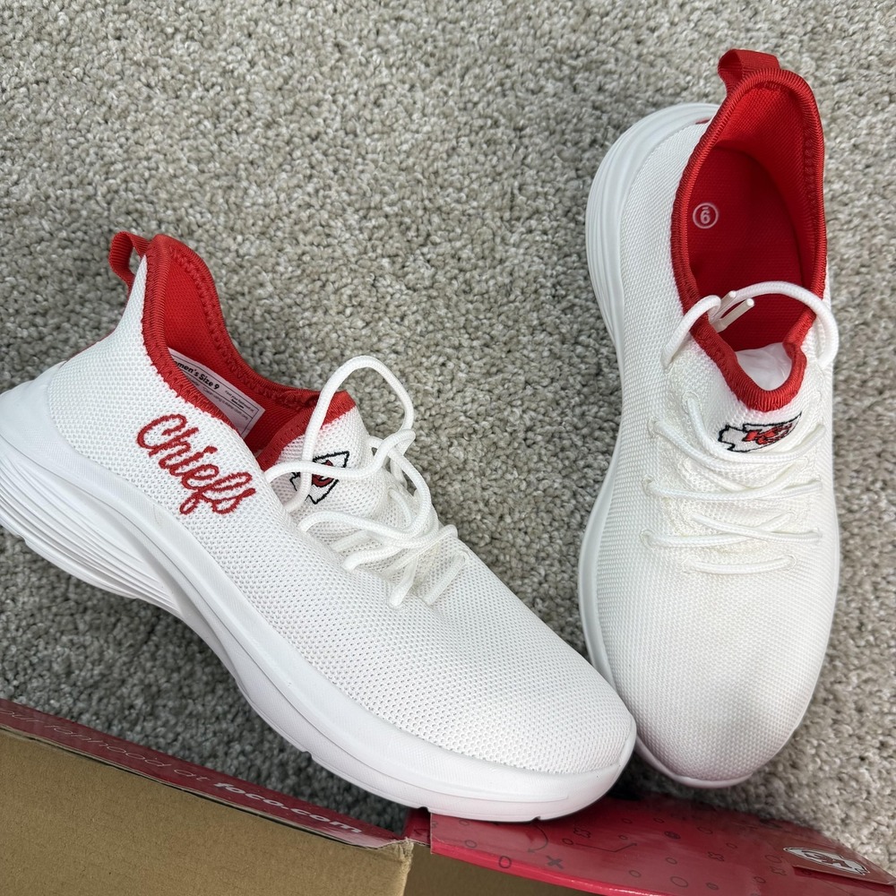 Kansas City Chiefs Shoes Womens 9 White Red NFL Football FOCO Mesh Sneakers